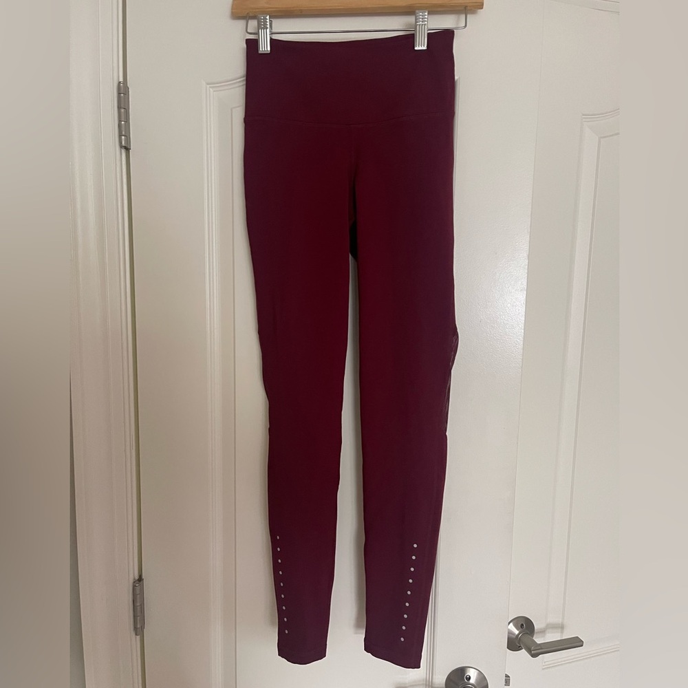 Burgundy Leggings with Mesh Panels
